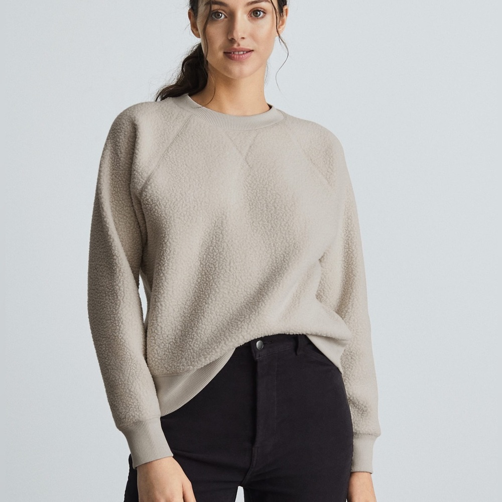 Everlane The ReNew Fleece Raglan Sweatshirt - size L - Oat